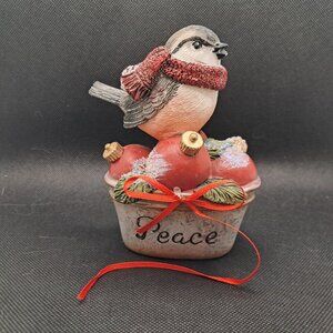 Christmas Peace Bird-5 " Tall - Table Decor-Painted Clay
